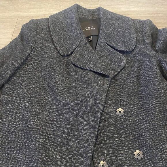 Robert Rodriguez women's grey collared button front cotton blend blazer - Picture 3 of 8